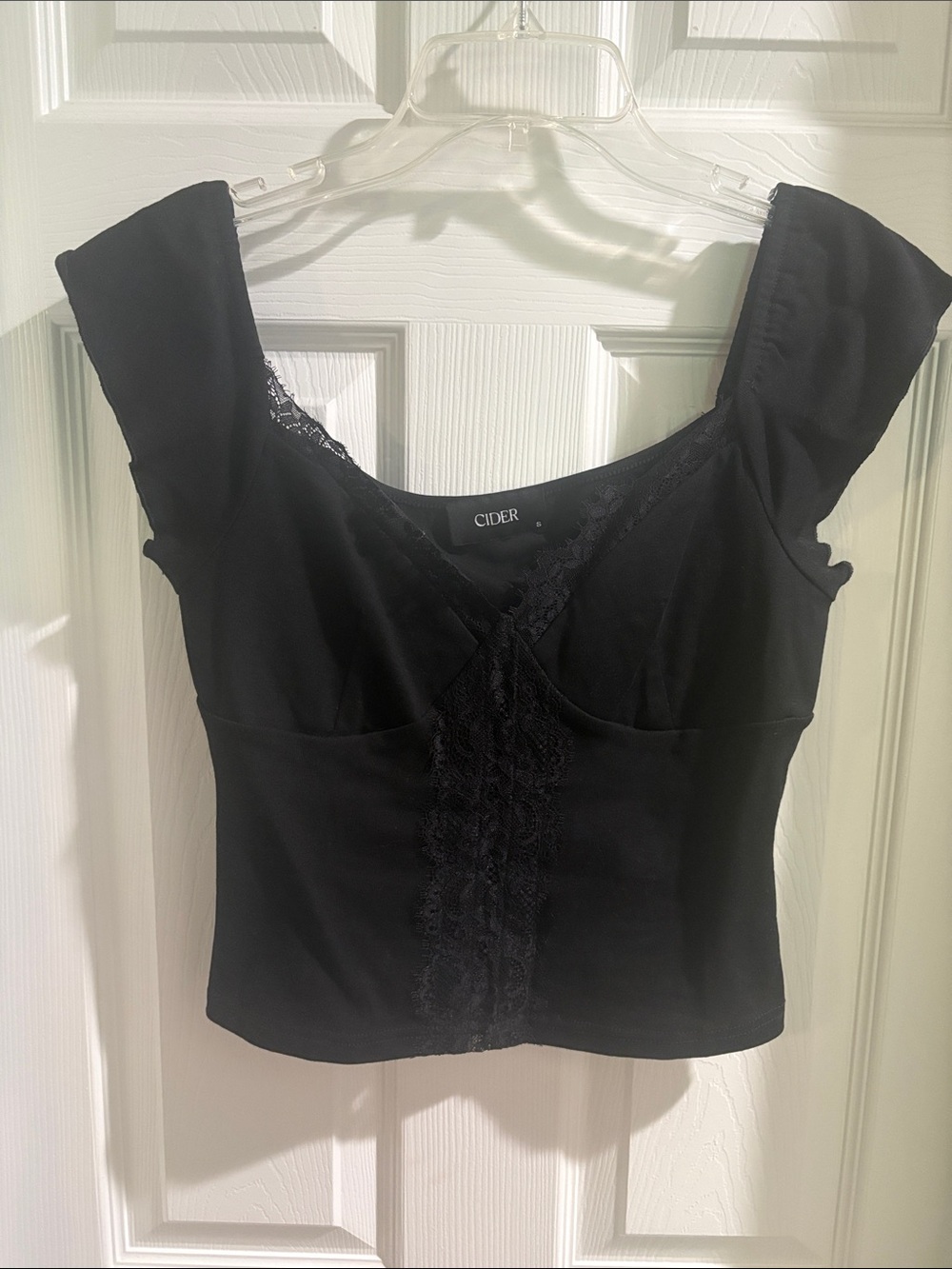 Cider Black Lace-Trim Square Neck Cropped Top